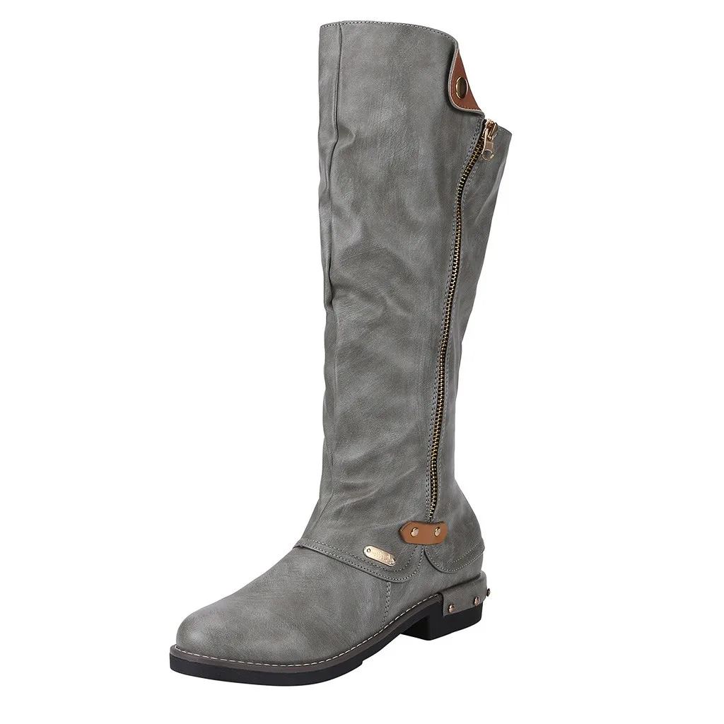 Women Knee-High Long Boots Fashion Leather Western Style Cowboy Riding Warmer Hiking Snow Casual Knee Middle Tube | Обувь
