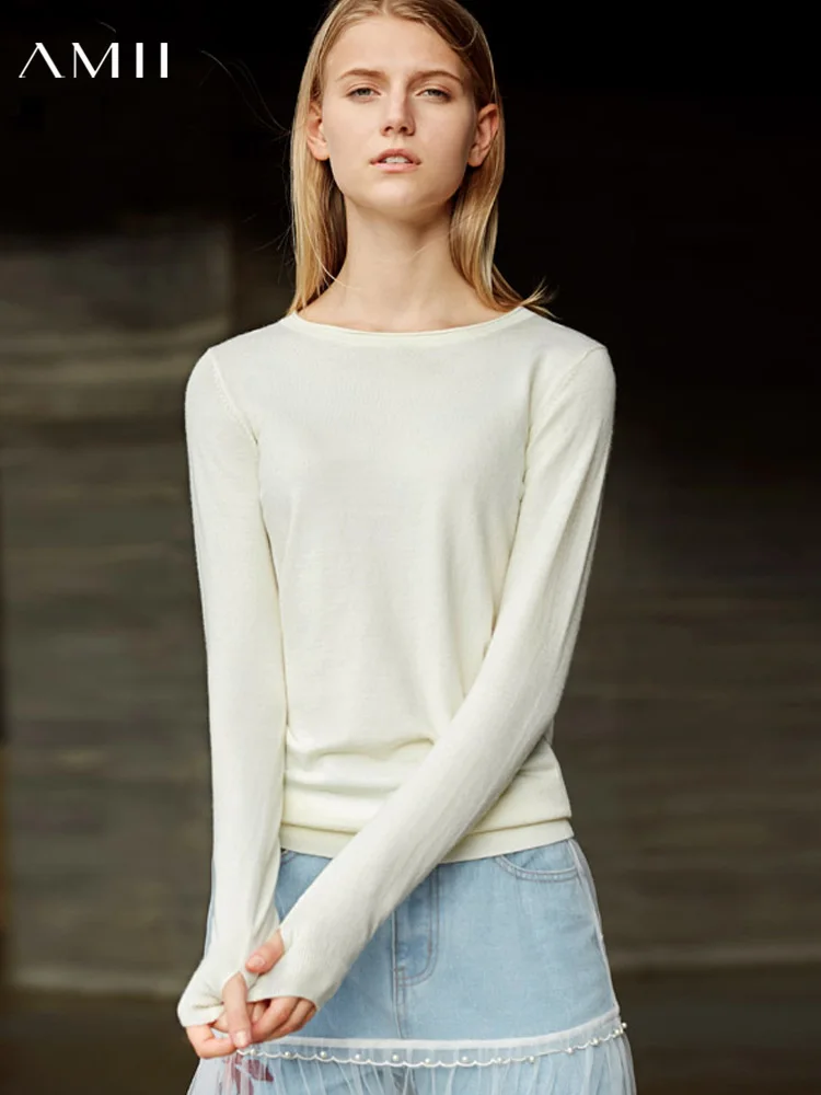 Amii Autumn Women Basic Sweater Female Casual Solid Round Neck Long Sleeve Pullovers Sweaters Tops 11860105 | Женская одежда