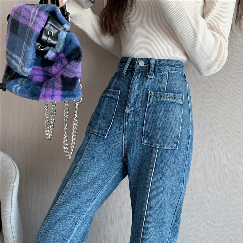 Korean version of ins casual straight high waist wide leg jeans fashion trend loose retro spring new street slim women | Женская одежда