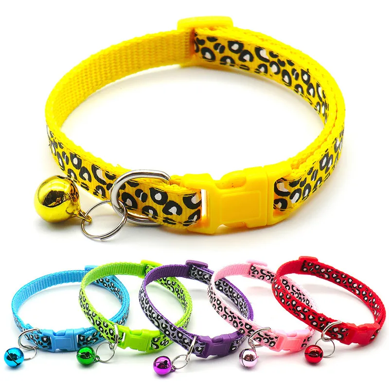 Leopard Pattern Cute Cat Collar - Регулируемый ошейник для милого кота в леопардовом принте с безопасной застежкой на шею для щенков, чихуахуа, котят и кроликов, с бантом.
