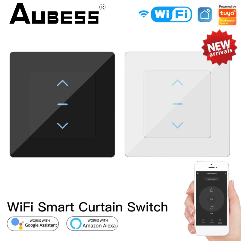 Умный переключатель для штор Aubess Wi-Fi сенсорный дизайн моторизованных и роликовых