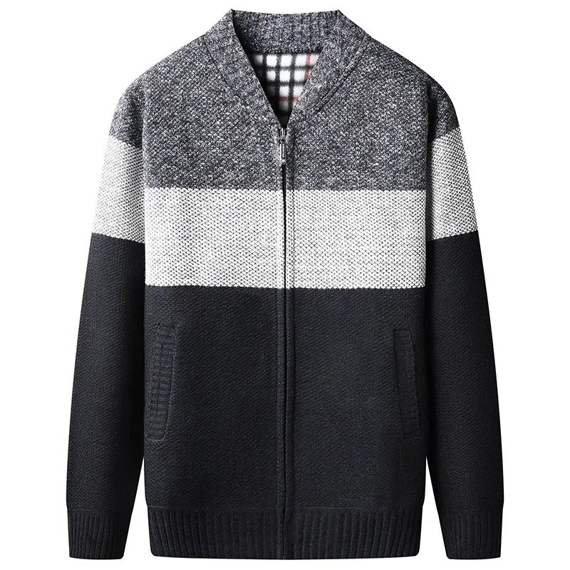 Cross-Border Spring and Autumn Color Block Cardigan Zipper-Up Knitted Top Men's Sweater Jacket Loose Fit Casual Versatile |