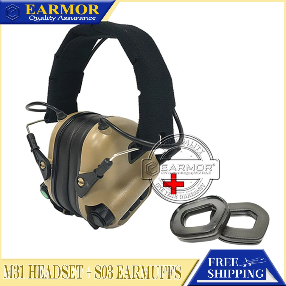 EARMOR M31 TAN MOD4 тактическая гарнитура и S03 черный набор 6 цветов шумоподавление
