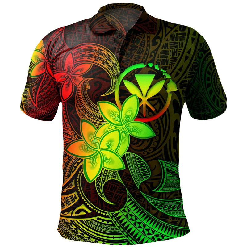 Fashion Hawaii Printed Polo Shirt Men's Clothing 3D Button Lapel Shirts Polynesia Vacation Personality Trend Top 2025
