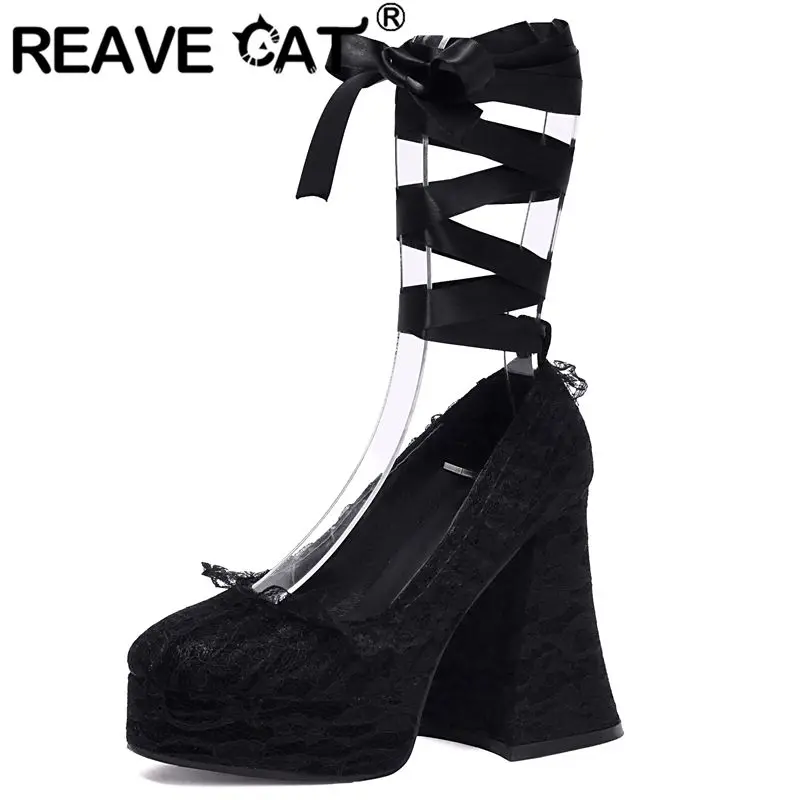 REAVE CAT 2025 Модные женские туфли-лодочки с круглым носком и блочным каблуком 12 см