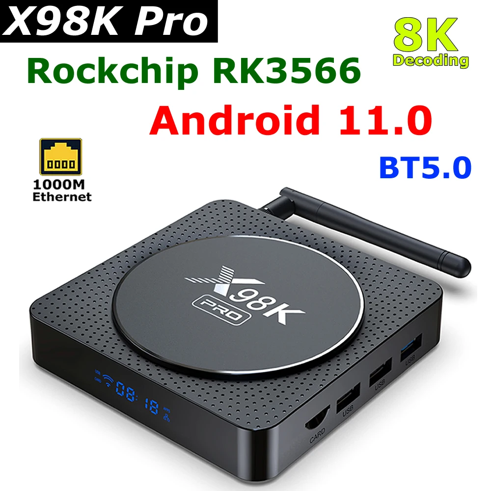X98K Pro TV Box Android 11 Rockchip RK3566 Четырехъядерный процессор 4 ГБ 32 8K видеоКОДЕК 2T2R MIMO Dual Wi-Fi