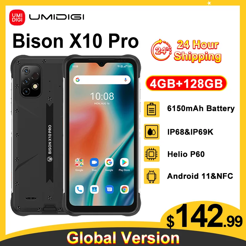 【 24H ship】 umidigi Bison X10 Pro 4 + 128GB IP68 &amp IP69K прочный телефон Глобальная версия NFC Helio P60 20MP