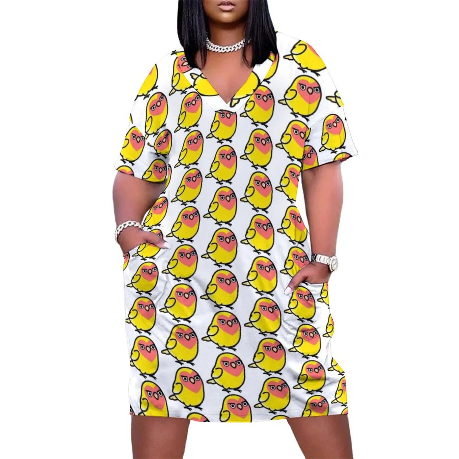 Sassy Lutino Yellow Lovebird Свободное платье с карманами для женщин женское вечернее