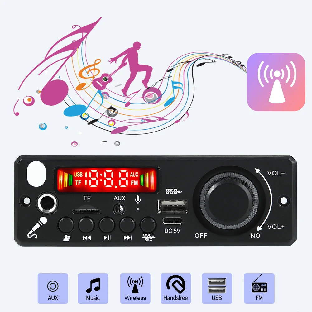 Автомобильный FM-радиомодуль с усилителем 6 Вт микрофон запись