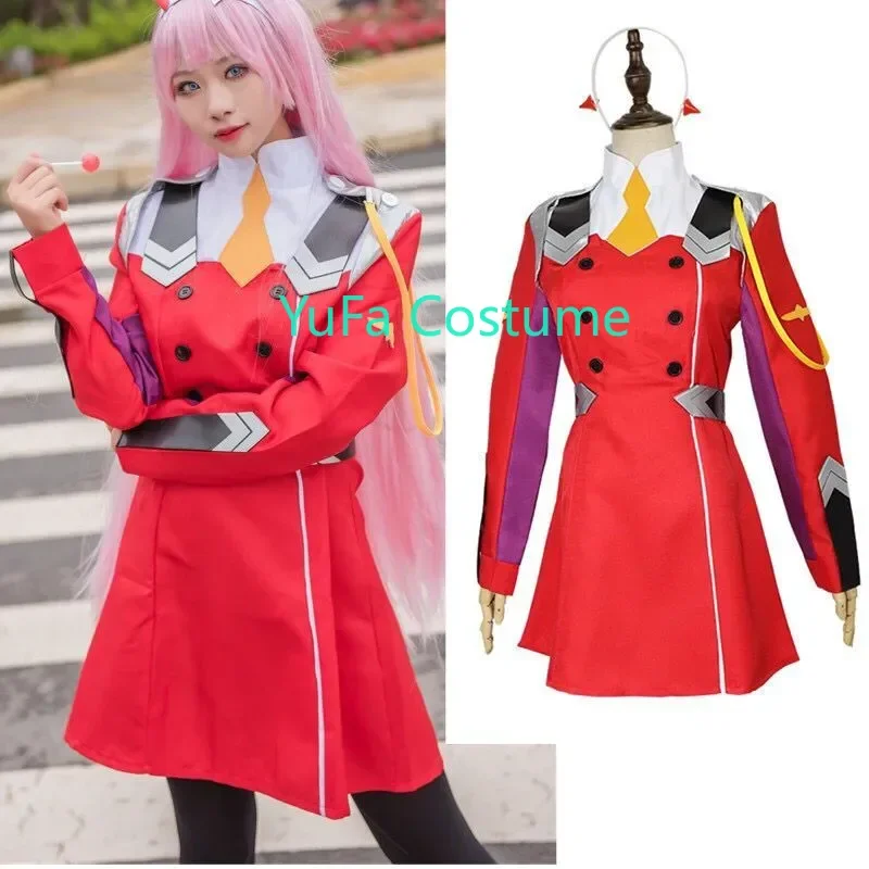 Zero Two Косплей Костюм Team DARLING in The FRANXX Женский DFXX Полный Комплект Платье Головной