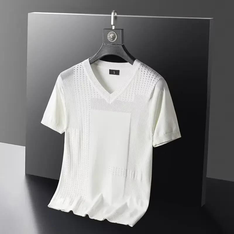Summer Best Seller Short Sleeve Half Sized Sweatshirts V-neck Mesh Breathable Knit Base Layer Top Versatile |