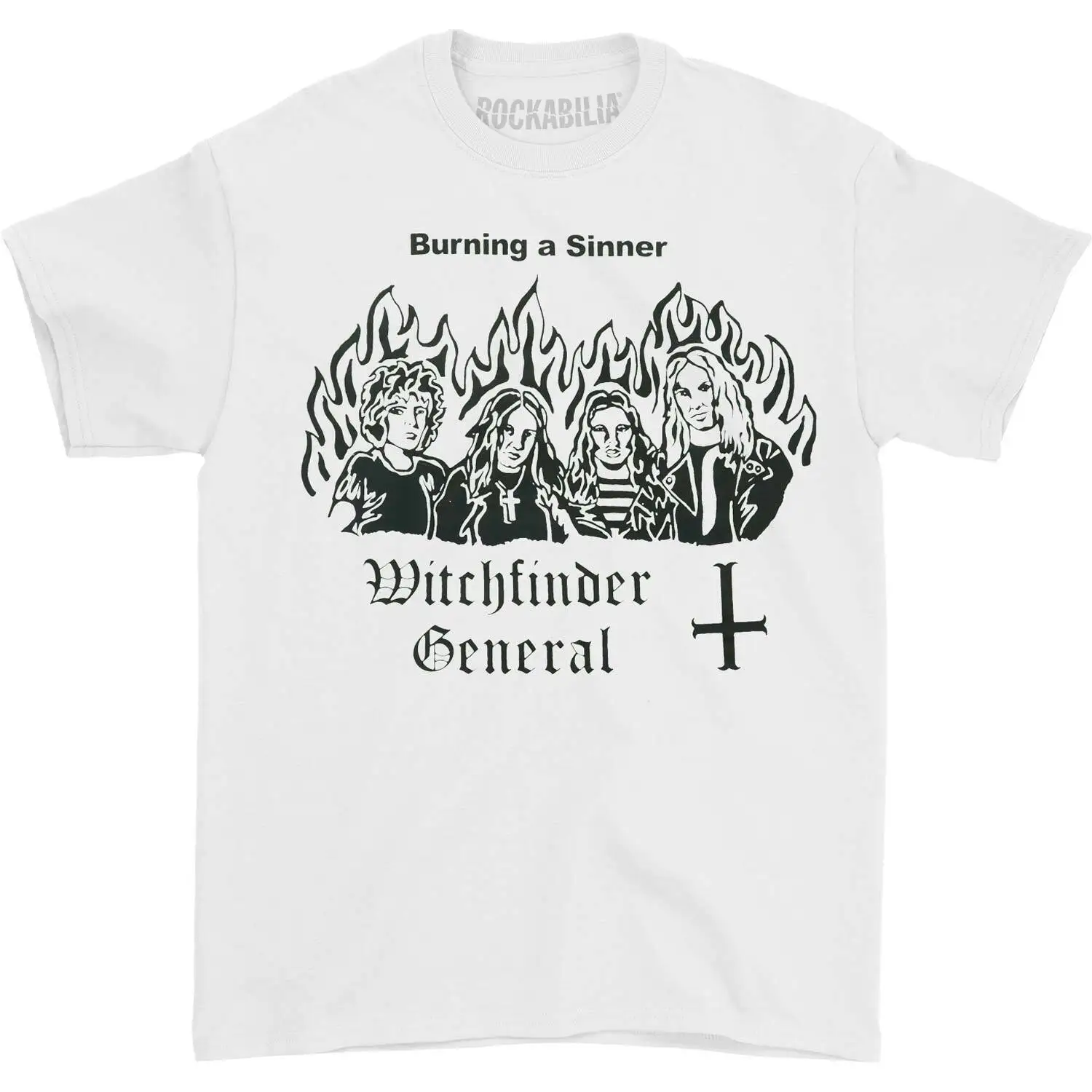 Мужская футболка Witchfinder General Band Burn a Witch XX с большим белым длинным или коротким