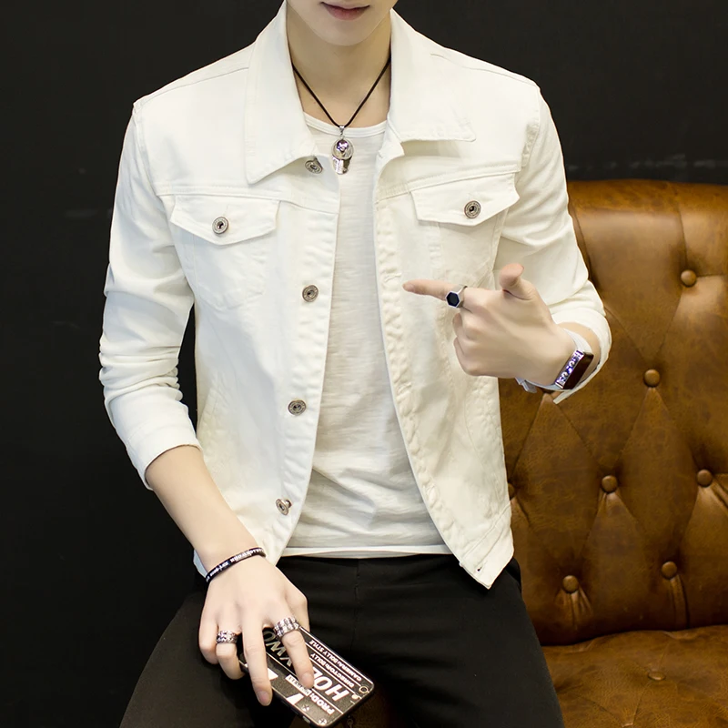 Spring Youth XS Small Size Men's Clothing White Casual Outwear Denim Jacket S 55 Short Silm Easiest for Match
