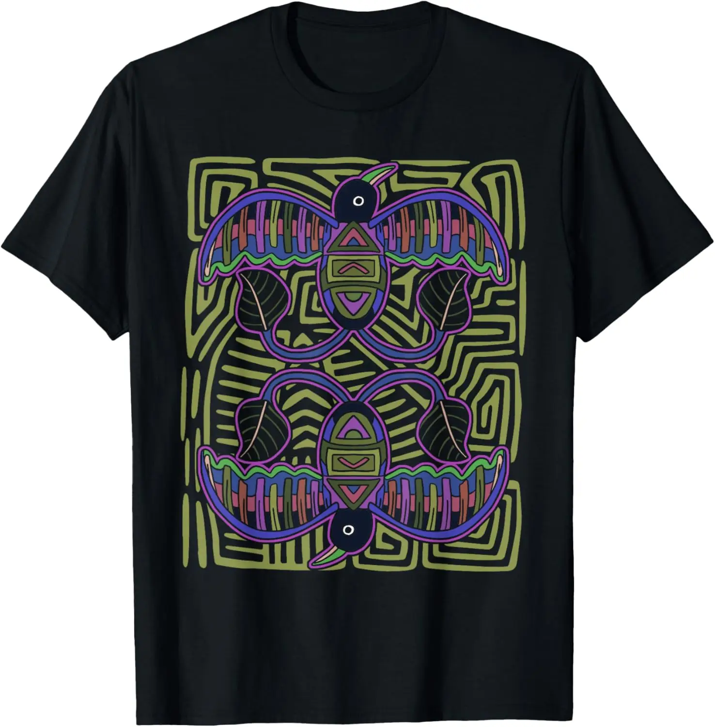 Hummingbird Mola Art by Panama Kuna Tribe T-Shirt