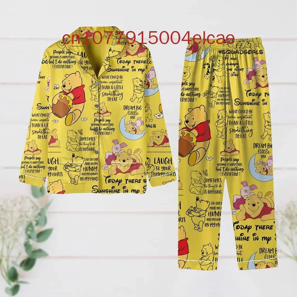 Новинка 2024 пижамный комплект Disney Pooh повседневная мужская и женская рубашка с
