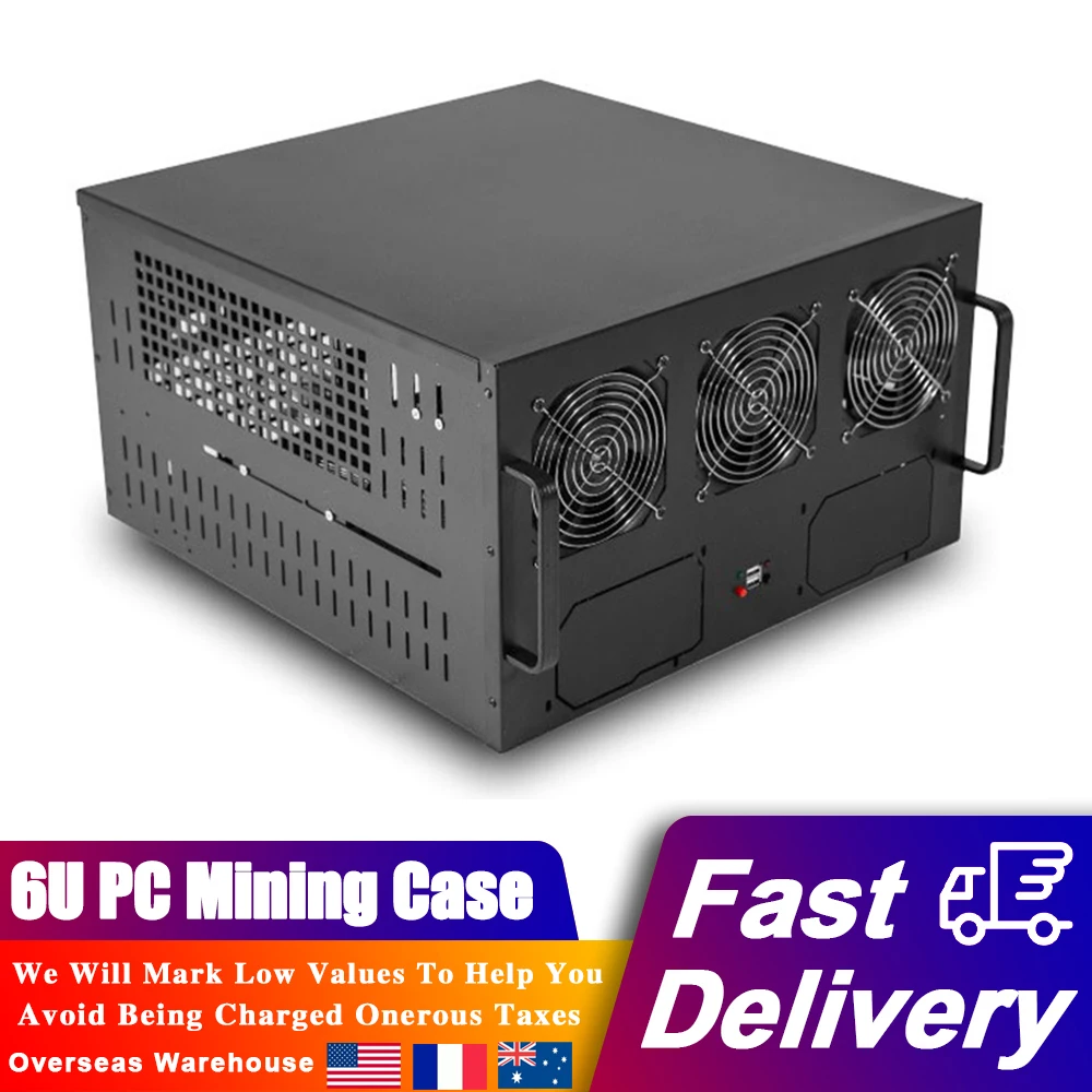 6U BTC PC чехол для майнинга 6/8 GPU ATX материнская плата шасси двойной блок питания бита
